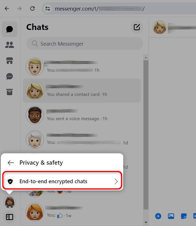 Step 3. Click <b>End-to-end encrypted chats</b>.